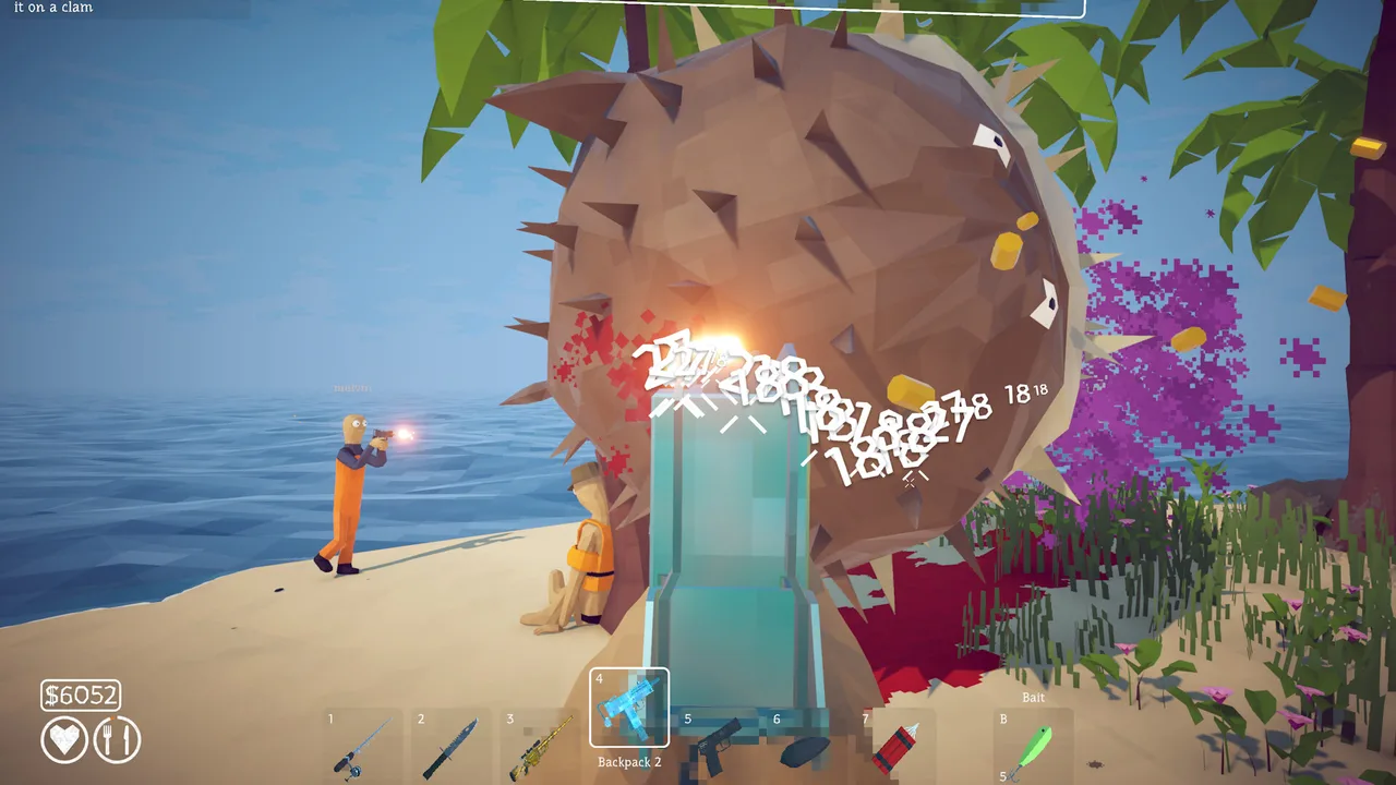 The pufferfish boss fight on the Island 3 beach
